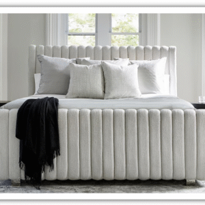 Bernhardt Silhouette Fabric Upholstered Geometric Pattern Panel Bed in White