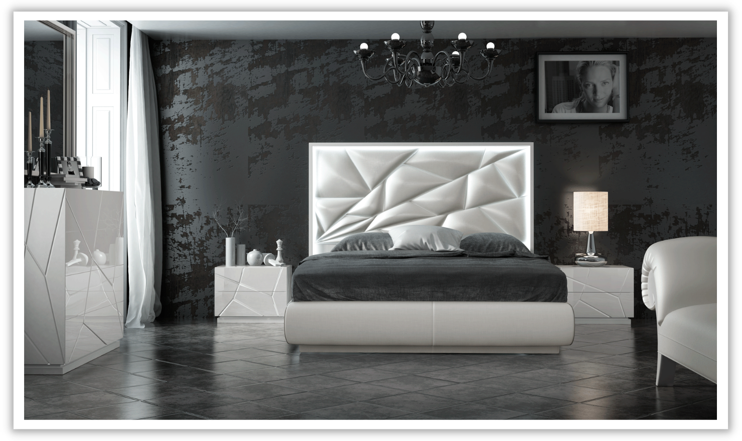 ESF Italia Kiu Faux Leather (King /Queen) Panel Bed with LED Headborad - Image 6