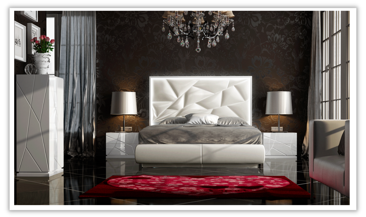 ESF Italia Kiu Faux Leather (King /Queen) Panel Bed with LED Headborad - Image 2