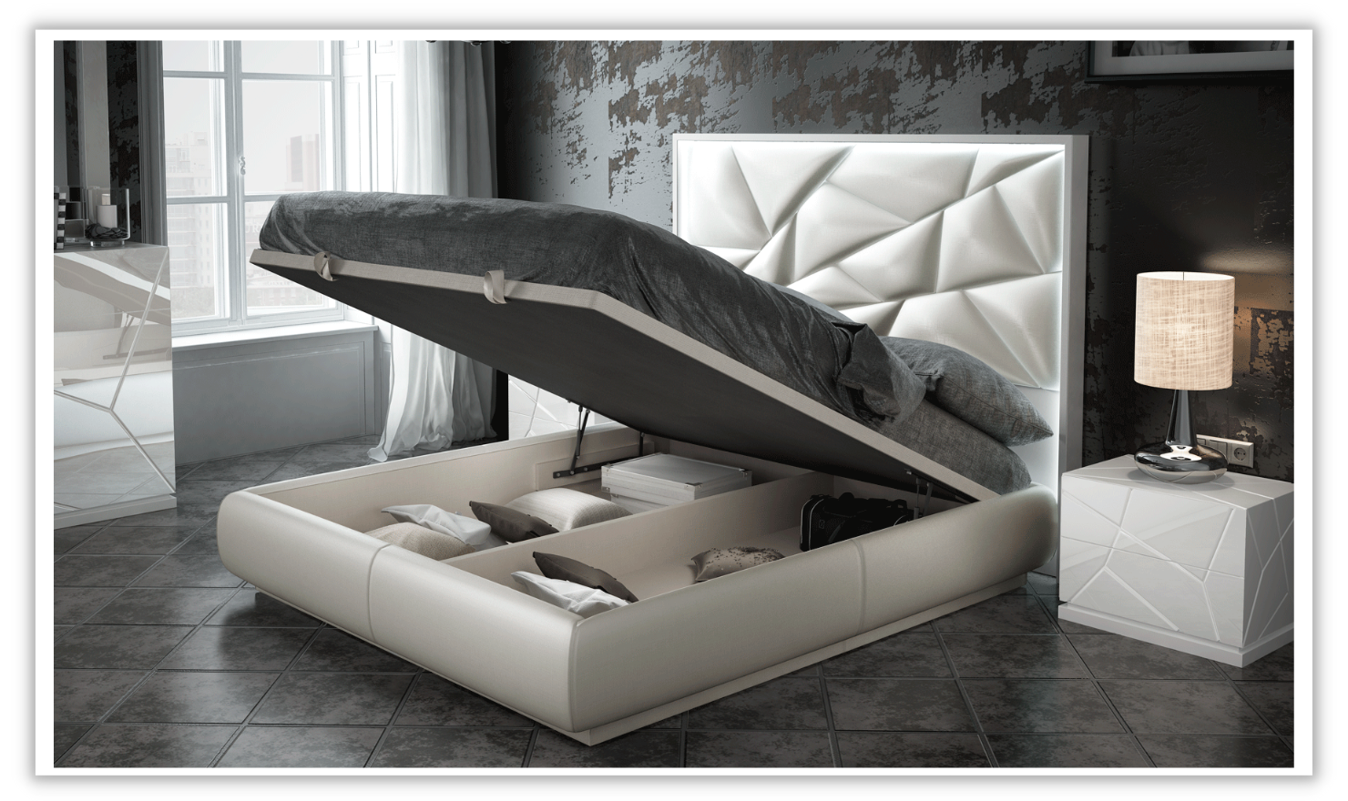 ESF Italia Kiu Faux Leather (King /Queen) Panel Bed with LED Headborad - Image 3