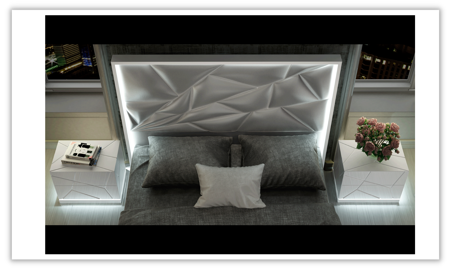 ESF Italia Kiu Faux Leather (King /Queen) Panel Bed with LED Headborad - Image 5