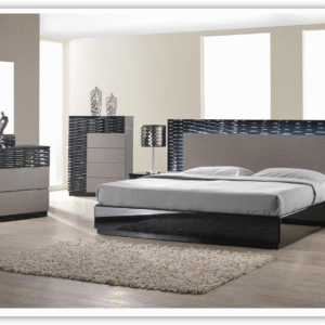 Jennifer Italia Rondo Queen Platform Bed in Gray Lacquer Finish